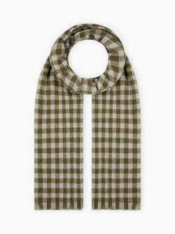 Brora Gingham Pure Cashmere Stole, Khaki/Ash, Khaki/Ash