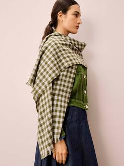 Brora Gingham Pure Cashmere Stole, Khaki/Ash - view 2, Khaki/Ash