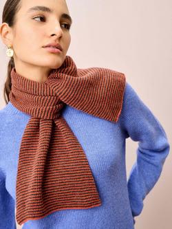 Brora Fine Stripe Pure Cashmere Scarf, Spice/Smoke - view 2, Spice/Smoke