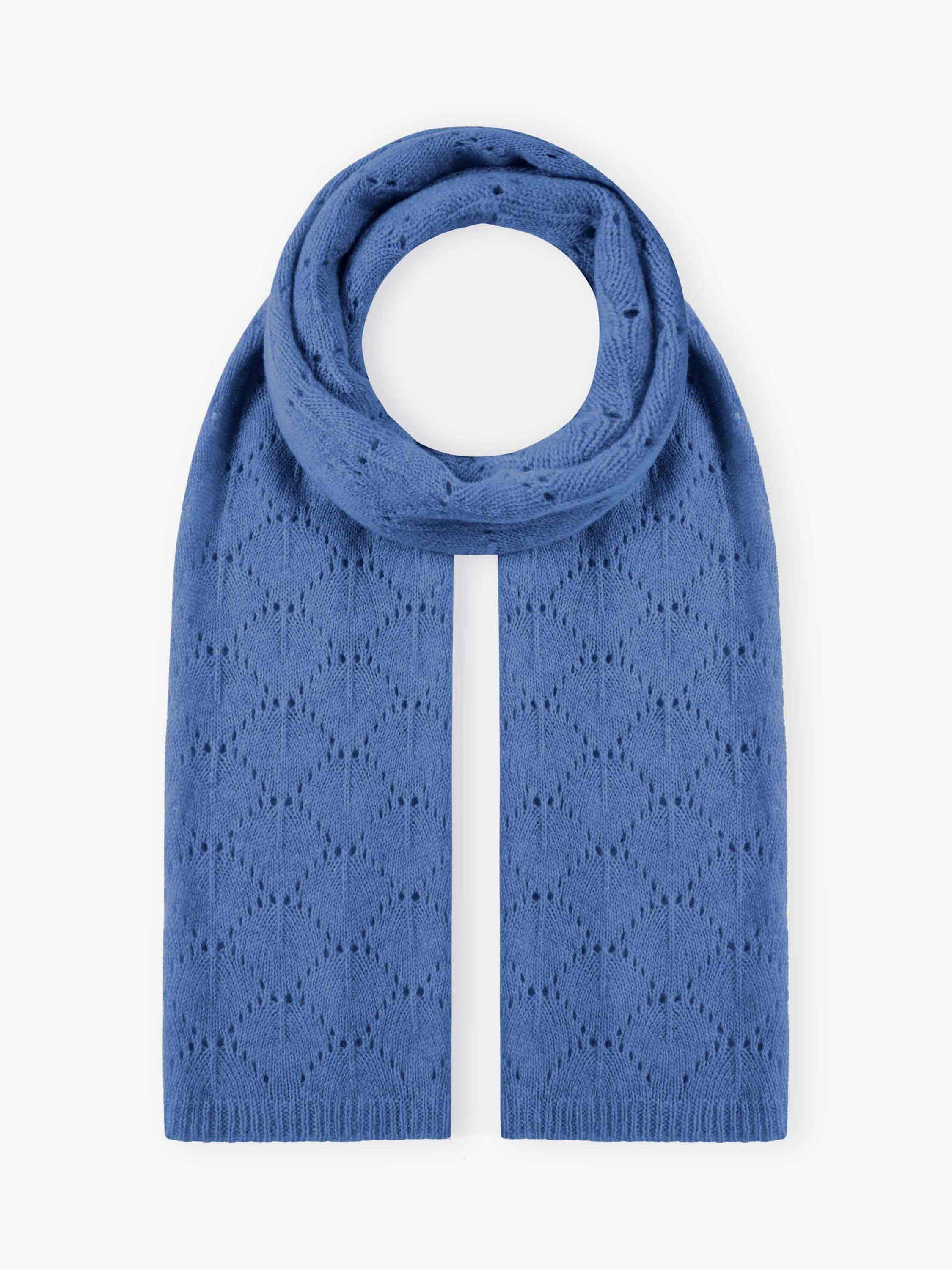 Product image 1 of 2, which shows Brora Pointelle Pure Cashmere Scarf, Cornflower, One Size