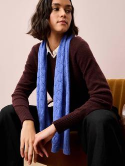 Brora Pointelle Pure Cashmere Scarf, Cornflower - view 2, Cornflower