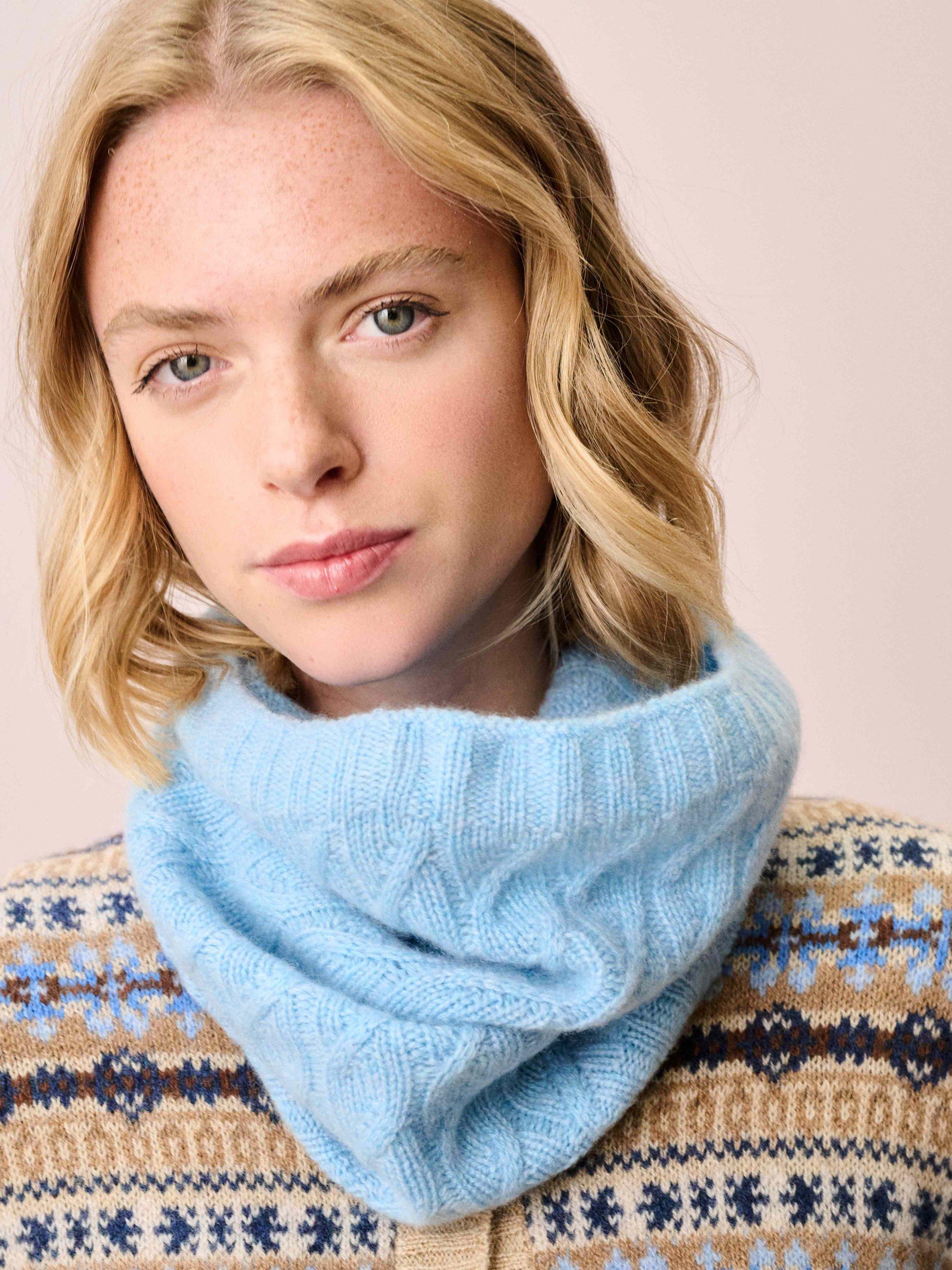 Product image 2 of 2, which shows Brora Cable Knit Pure Cashmere Snood, Porcelain, One Size