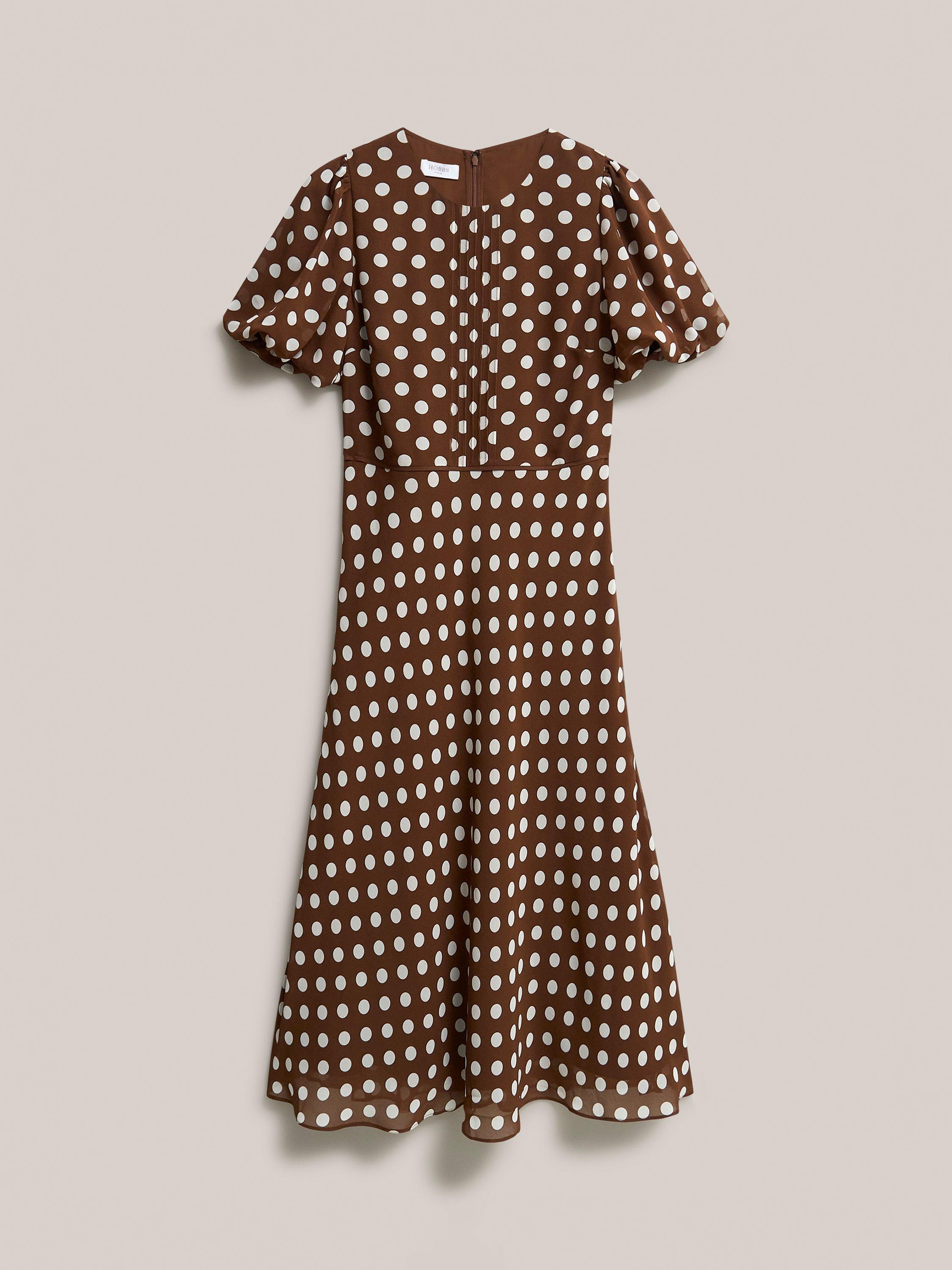 Hobbs Dorothy Polka Dot Midi Dress, Brown/Ivory