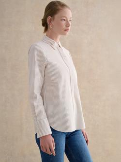 Hobbs Andra Pinstripe Shirt, White/Beige, White/Beige