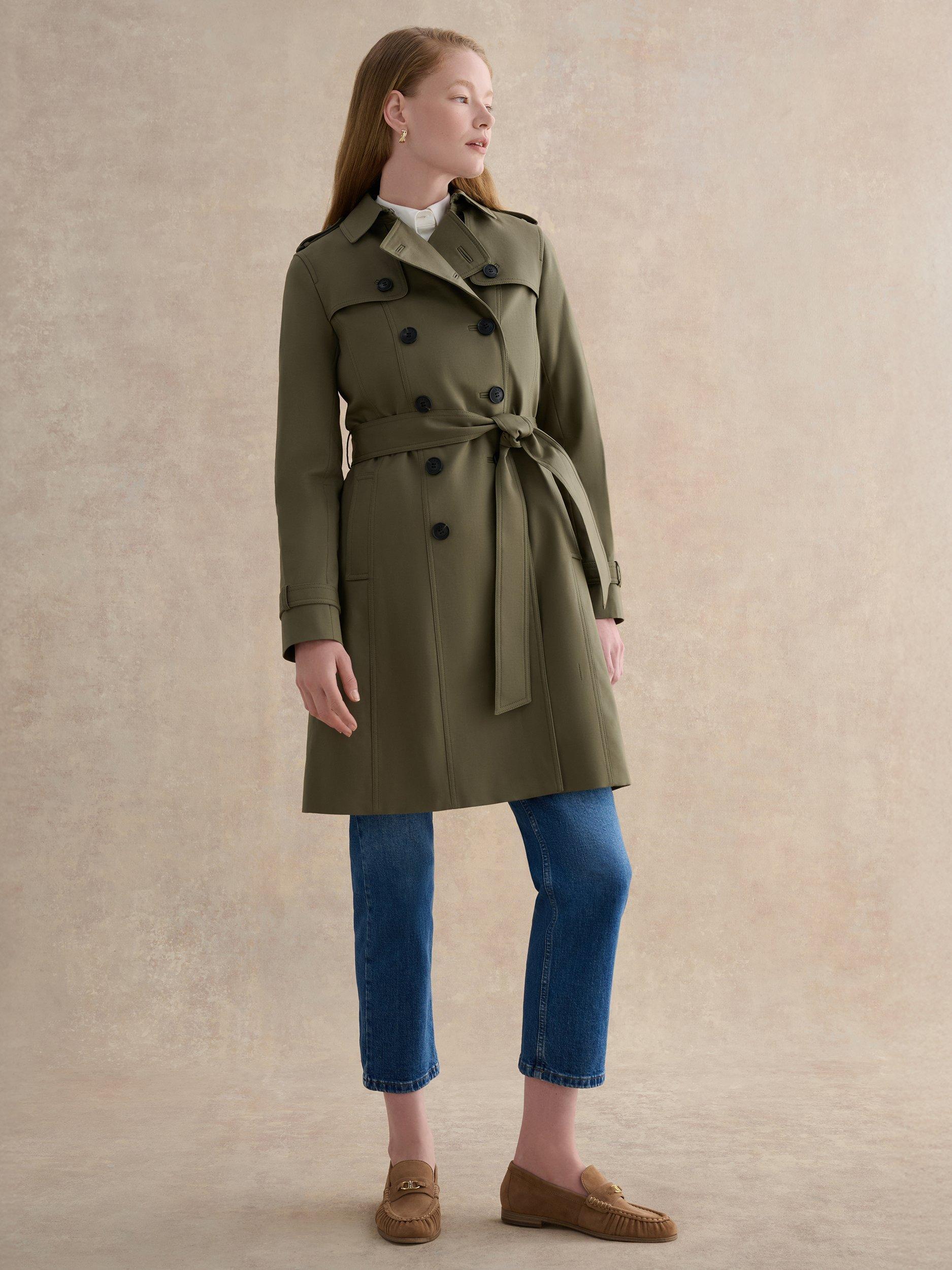 Product image 1 of 8, which shows Hobbs Skylar Trench Coat, Olive Green, 6