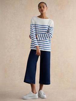 Hobbs Sian Stripe Jersey Top, Blue/Ivory, Blue/Ivory