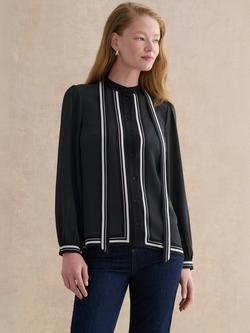 Hobbs Valerie Polka Dot Tie Neck Top, Navy/Ivory, Navy/Ivory