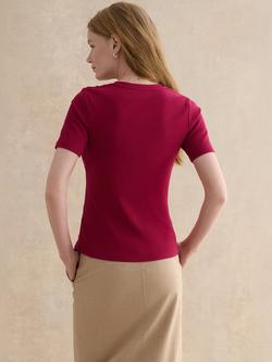 Hobbs Tamsin Button Shoulder T-Shirt, Beetroot Pink - view 2, Beetroot Pink