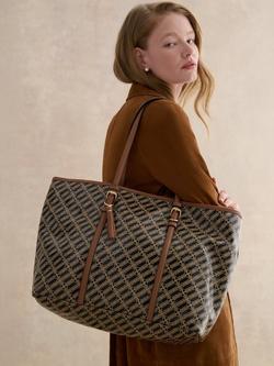 Hobbs Kyra Monogram Canvas Tote Bag, Black/Camel - view 2, Black/Camel