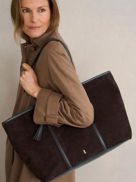 Hobbs Kyra Suede Tote Bag, Chocolate Brown - view 2, Chocolate Brown
