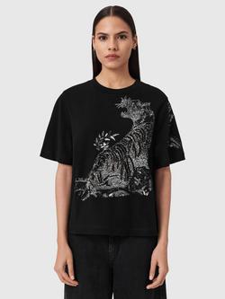 AllSaints Pounce Lisa Embellished Tiger T-Shirt, Black, Black