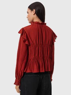 AllSaints Lima Ruffle Long Sleeve Top, Paprika Red - view 2, Paprika Red
