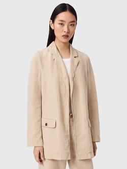 AllSaints Aleida Linen Blend Open Neck Jacket, Natural Taupe, Natural Taupe