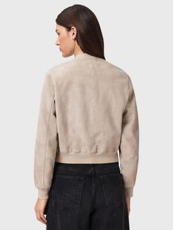 AllSaints Orten Suede Bomber Jacket, Silver Birch Grey - view 2, Silver Birch Grey