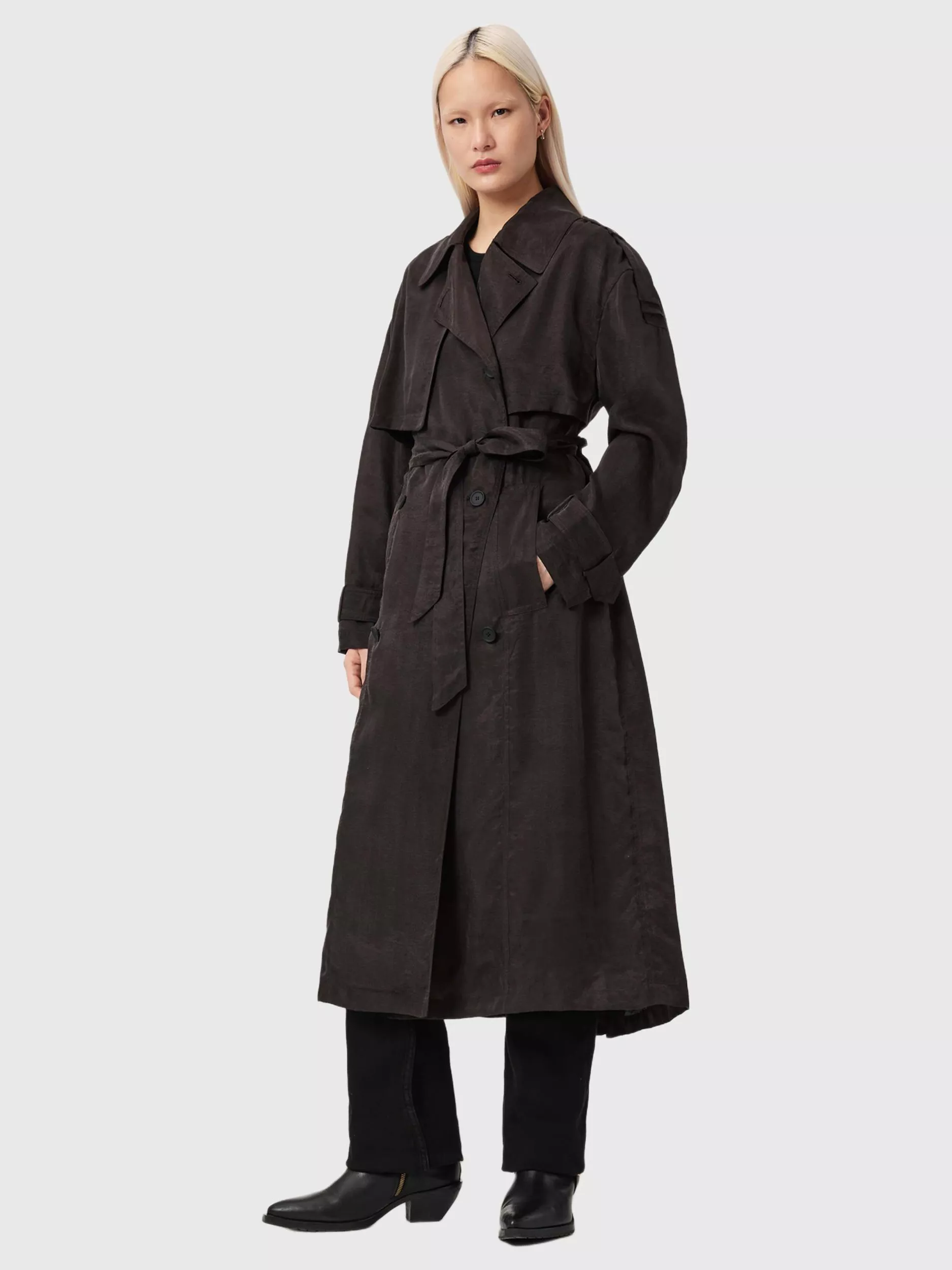 AllSaints Linnie Double Breasted Trench Coat, Torte Brown
