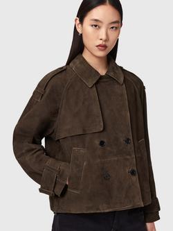AllSaints Reya Cropped Pure Suede Jacket, Bitter Brown, Bitter Brown