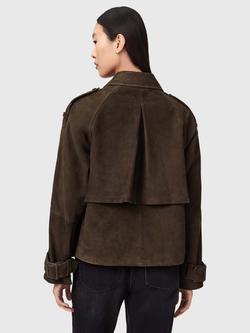 AllSaints Reya Cropped Pure Suede Jacket, Bitter Brown - view 2, Bitter Brown