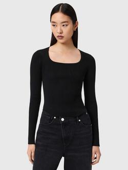 AllSaints Hally Ribbed Square Neck Jumper containing LENZING™ ECOVERO™ Viscose, Black