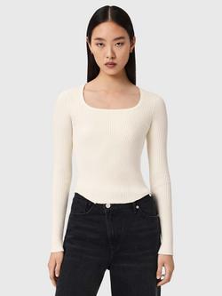 AllSaints Hally Ribbed Square Neck Jumper containing LENZING™ ECOVERO™ Viscose, Chalk White