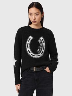 AllSaints Kismet Horseshoe Wool Rich Jumper, Black/Chalk White, Black/Chalk White