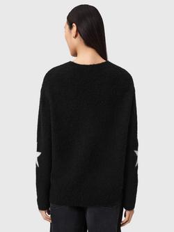 AllSaints Kismet Horseshoe Wool Rich Jumper, Black/Chalk White - view 2, Black/Chalk White
