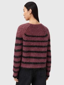 AllSaints Riga Wool Rich Stripe Jumper, Raspberry Pink/Black - view 2, Raspberry Pink/Black