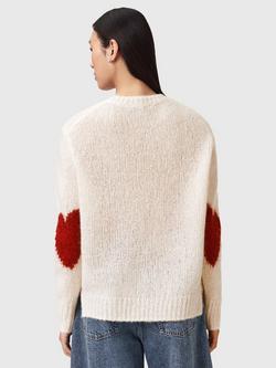 AllSaints Luv Broken Heart Wool Rich Jumper, Ecru White/Red - view 2, Ecru White/Red