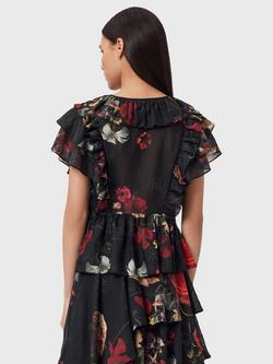 AllSaints Alma Floral Ruffle Top, Haze Black - view 2, Haze Black