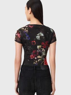 AllSaints Ellie Floral Mesh Top, Haze Black - view 2, Haze Black