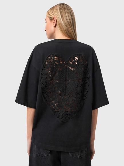 AllSaints Esme Amelie Crochet Back T-Shirt, Black - view 2, Black