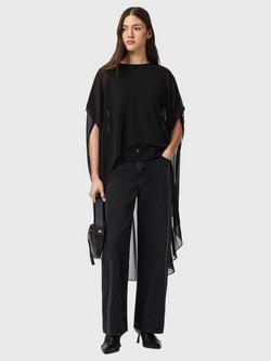 AllSaints Jamie Oversized Sheer Detail Top, Black, Black