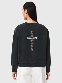 AllSaints Knox Embroidered Graphic Top, Washed Black - view 2, Washed Black