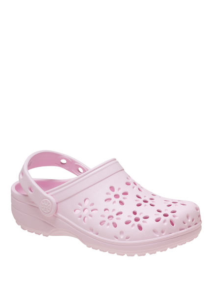 Crocs Kids' Classic Floral Cut Out Clogs, PInk Milk - view 2, Pink Milk
