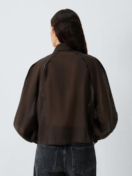 AND/OR Cassie Tie Neck Blouse containing TENCEL™ Lyocell, Chocolate - view 2, Chocolate
