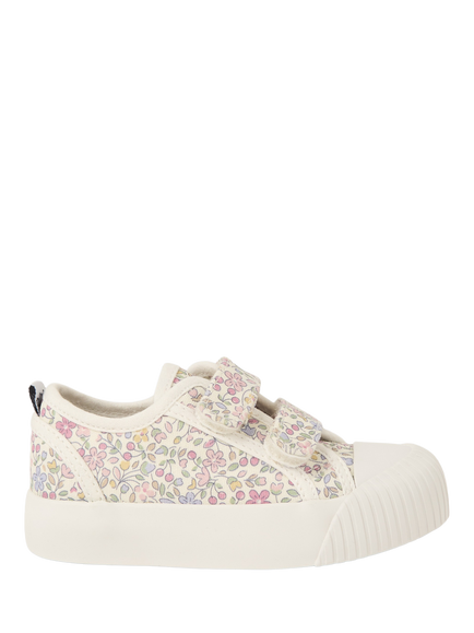 JoJo Maman Bébé Kids' Double Strap Floral Canvas Pumps, Pink, Pink