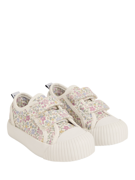 JoJo Maman Bébé Kids' Double Strap Floral Canvas Pumps, Pink - view 2, Pink