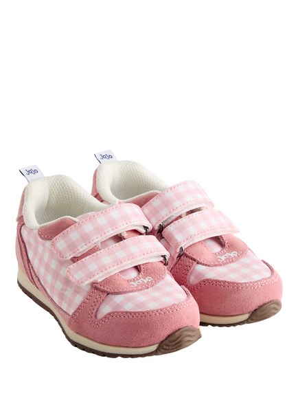 JoJo Maman Bébé Kids' Gingham Rip Tape Trainers, Mid Pink - view 2, Mid Pink