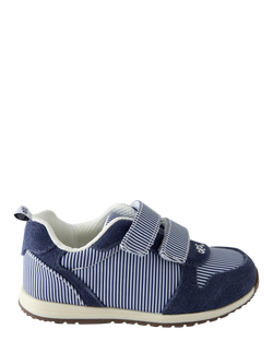 JoJo Maman Bébé Kids' Striped Rip Tape Trainers, Mid Blue, Mid Blue