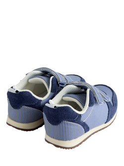 JoJo Maman Bébé Kids' Striped Rip Tape Trainers, Mid Blue - view 2, Mid Blue