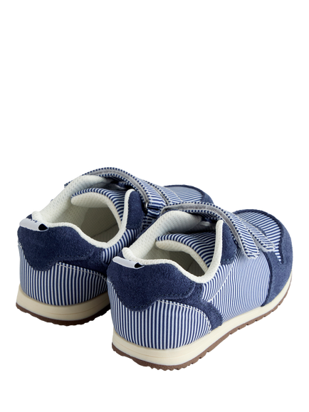 JoJo Maman Bébé Kids' Striped Rip Tape Trainers, Mid Blue - view 2, Mid Blue