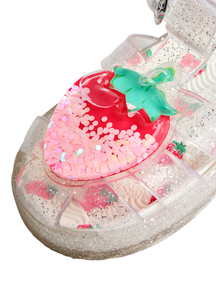 JoJo Maman Bébé Kids' Glitter Jelly Sandals, Bright Pink - view 2, Bright Pink