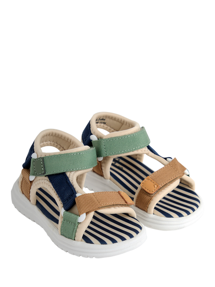 JoJo Maman Bébé Kids' Colour Block Adjustable Strap Sandals, Stone/Multi - view 2, Stone/Multi