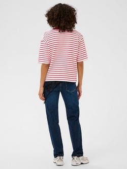 KAFFE Winny Stripe Boxy T-Shirt, Chalk White/Red - view 2, Chalk White/Red