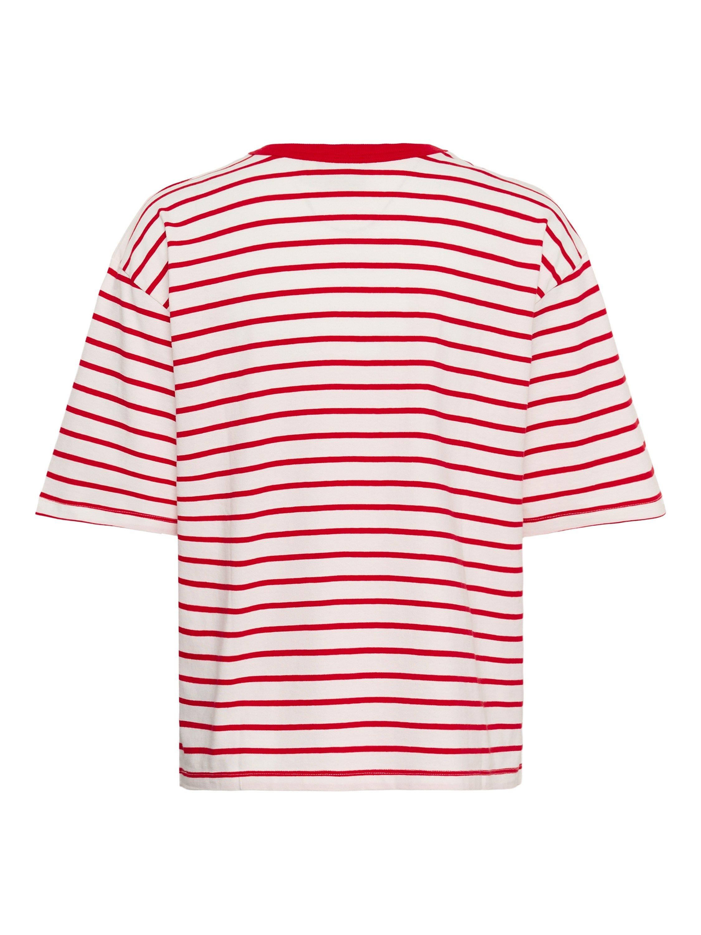 Product image 6 of 6, which shows KAFFE Winny Stripe Boxy T-Shirt, Chalk White/Red, XS