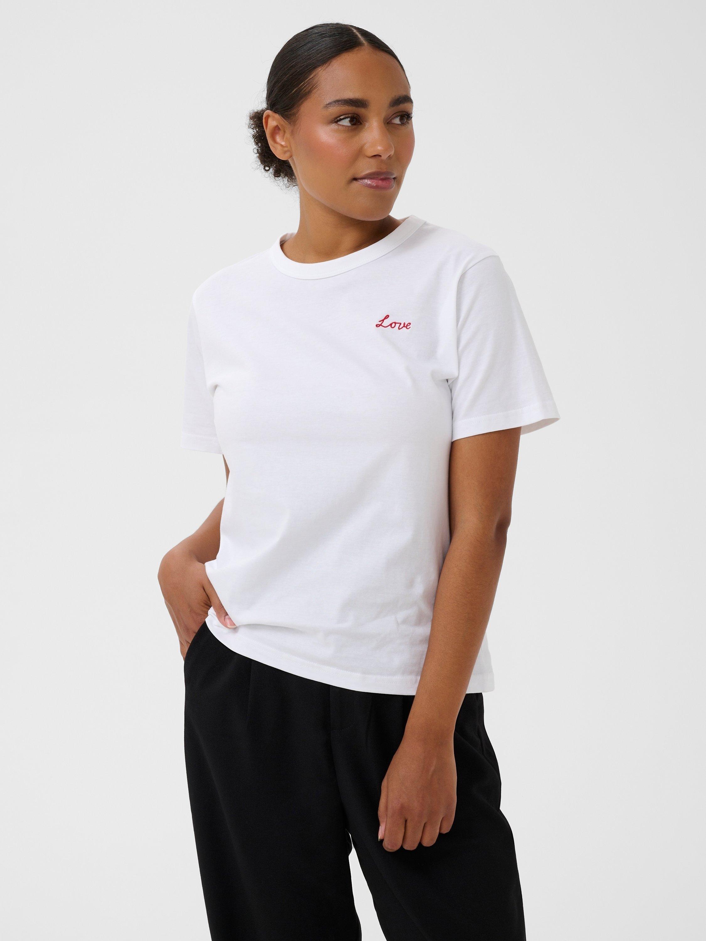 Product image 1 of 6, which shows KAFFE Esme Love T-Shirt, Optical White, XL