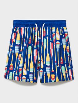 Crew Clothing Kids' Oar Print Drawstring Swim Shorts, Multi Blue, Multi Blue