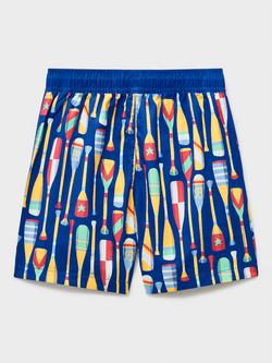 Crew Clothing Kids' Oar Print Drawstring Swim Shorts, Multi Blue - view 2, Multi Blue