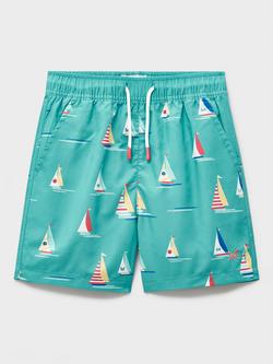 Crew Clothing Kids' Boat Print Drawstring Swim Shorts, Turquoise Blue, Turquoise Blue