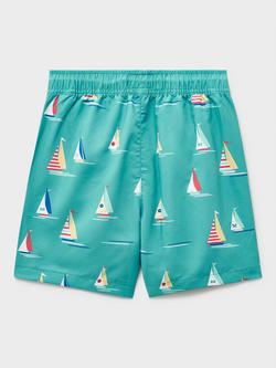 Crew Clothing Kids' Boat Print Drawstring Swim Shorts, Turquoise Blue - view 2, Turquoise Blue