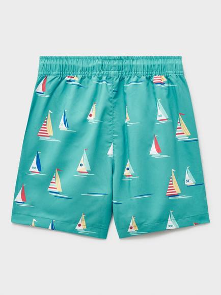 Crew Clothing Kids' Boat Print Drawstring Swim Shorts, Turquoise Blue - view 2, Turquoise Blue